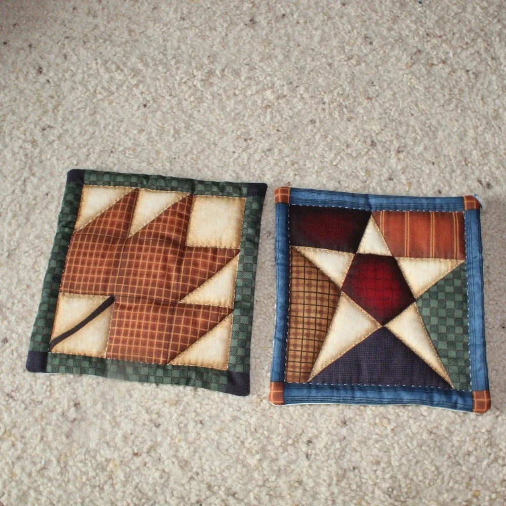 Handmade Potholders Coasters Vintage Embroidered Quilted Set 5 Multicolor OS